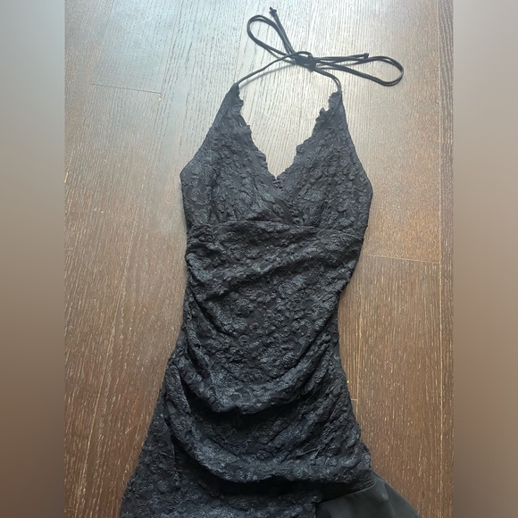 Vintage Black lace halter tie-up asymmetrical evening dress XS - Picture 6 of 15